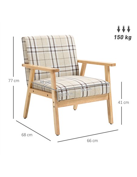 HOMCOM Modern One Seater Sofa for Living Room, Linen Fabric Small Couch with Rubber Wood Frame, Armrests, Lattice Pattern, Uphol