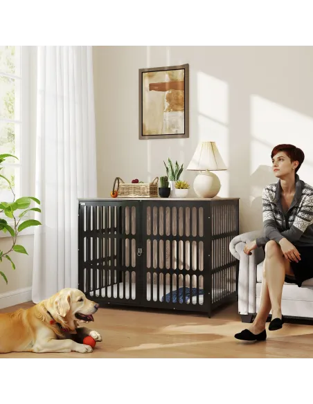 PawHut Dog Crate Furniture with Anti-Chew Resistant Mesh, Anti-Escape Single Door, for Extra Large Dogs, 118 x 80 x 92 cm