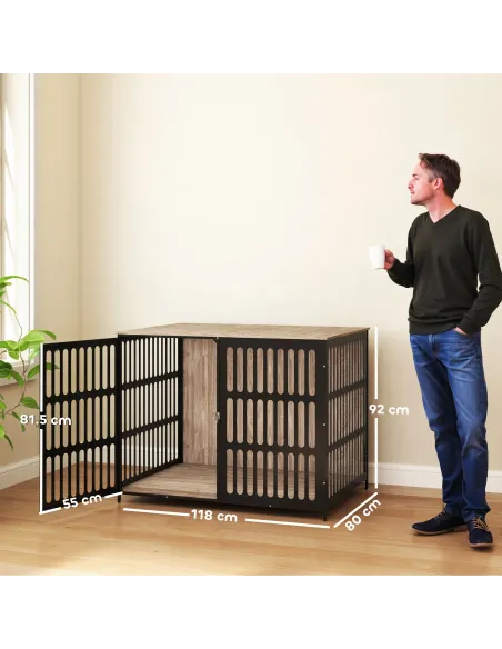 PawHut Dog Crate Furniture with Anti-Chew Resistant Mesh, Anti-Escape Single Door, for Extra Large Dogs, 118 x 80 x 92 cm