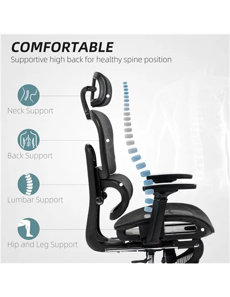 HOMCOM Multi-Adjustable Mesh Office Chair - Black