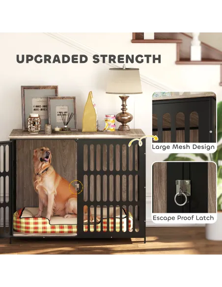 PawHut Dog Crate Furniture with Anti-Chew Resistant Mesh, Anti-Escape Single Door, for Extra Large Dogs, 118 x 80 x 92 cm