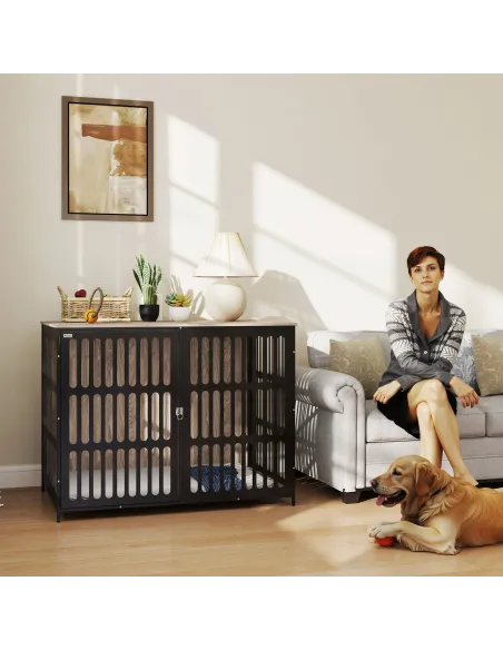 PawHut Dog Crate Furniture with Anti-Chew Resistant Mesh, Anti-Escape Single Door, for Extra Large Dogs, 118 x 80 x 92 cm