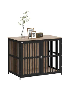 PawHut Dog Crate Furniture with Anti-Chew Resistant Mesh, Anti-Escape Single Door, for Large Dogs, 100 x 60 x 81.5 cm