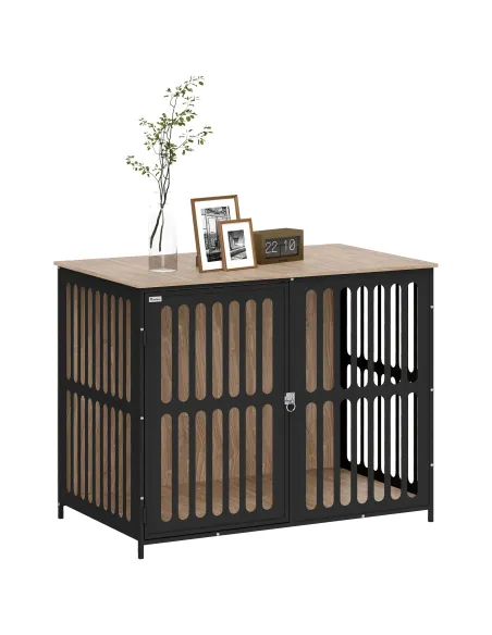 PawHut Dog Crate Furniture with Anti-Chew Resistant Mesh, Anti-Escape Single Door, for Large Dogs, 100 x 60 x 81.5 cm