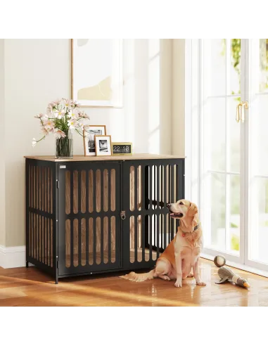 PawHut Dog Crate Furniture with Anti-Chew Resistant Mesh, Anti-Escape Single Door, for Large Dogs, 100 x 60 x 81.5 cm
