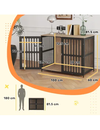 PawHut Dog Crate Furniture with Anti-Chew Resistant Mesh, Anti-Escape Single Door, for Large Dogs, 100 x 60 x 81.5 cm