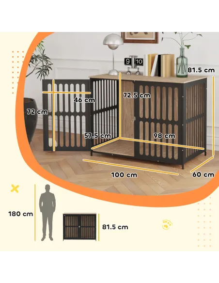 PawHut Dog Crate Furniture with Anti-Chew Resistant Mesh, Anti-Escape Single Door, for Large Dogs, 100 x 60 x 81.5 cm