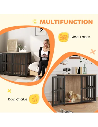 PawHut Dog Crate Furniture with Anti-Chew Resistant Mesh, Anti-Escape Single Door, for Large Dogs, 100 x 60 x 81.5 cm