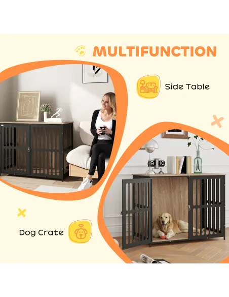 PawHut Dog Crate Furniture with Anti-Chew Resistant Mesh, Anti-Escape Single Door, for Large Dogs, 100 x 60 x 81.5 cm