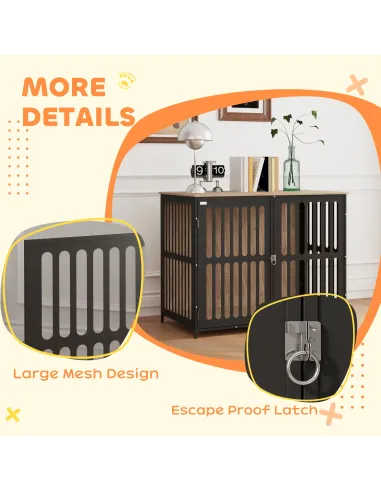 PawHut Dog Crate Furniture with Anti-Chew Resistant Mesh, Anti-Escape Single Door, for Large Dogs, 100 x 60 x 81.5 cm