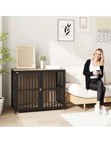 PawHut Dog Crate Furniture with Anti-Chew Resistant Mesh, Anti-Escape Single Door, for Large Dogs, 100 x 60 x 81.5 cm