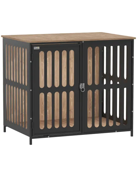 PawHut Dog Crate Furniture with Anti-Chew Resistant Mesh, Anti-Escape Single Door, for Medium Dogs, 80 x 55 x 72 cm