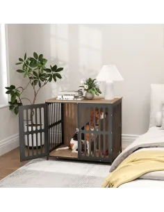 PawHut Dog Crate Furniture with Anti-Chew Resistant Mesh, Anti-Escape Single Door, for Medium Dogs, 80 x 55 x 72 cm 2