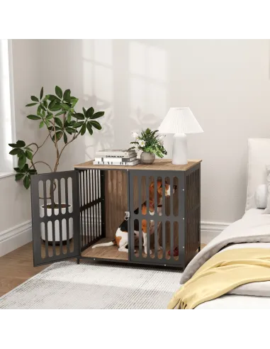 PawHut Dog Crate Furniture with Anti-Chew Resistant Mesh, Anti-Escape Single Door, for Medium Dogs, 80 x 55 x 72 cm