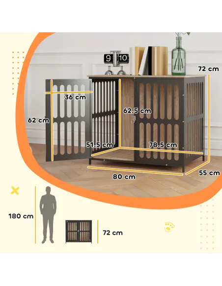 PawHut Dog Crate Furniture with Anti-Chew Resistant Mesh, Anti-Escape Single Door, for Medium Dogs, 80 x 55 x 72 cm