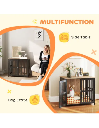 PawHut Dog Crate Furniture with Anti-Chew Resistant Mesh, Anti-Escape Single Door, for Medium Dogs, 80 x 55 x 72 cm