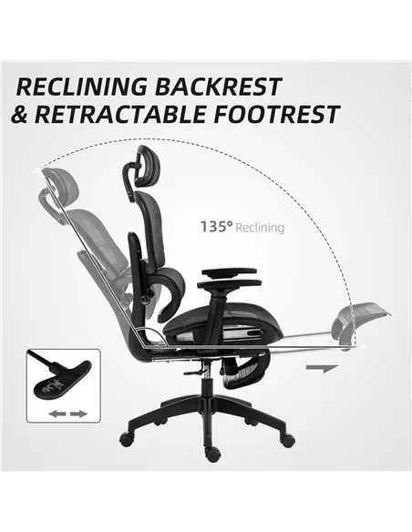 HOMCOM Multi-Adjustable Mesh Office Chair - Black