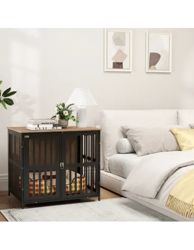 PawHut Dog Crate Furniture with Anti-Chew Resistant Mesh, Anti-Escape Single Door, for Medium Dogs, 80 x 55 x 72 cm