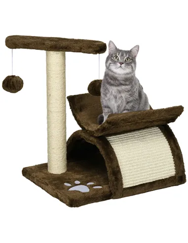 PawHut Cat Tree, Cat Tower for Kittens with Rotatable Top Bar, Sisal Scratching Post, Tunnel, Dangling Balls - Brown
