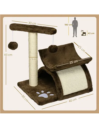PawHut Cat Tree, Cat Tower for Kittens with Rotatable Top Bar, Sisal Scratching Post, Tunnel, Dangling Balls - Brown