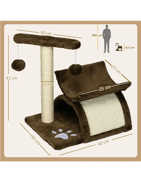 PawHut Cat Tree, Cat Tower for Kittens with Rotatable Top Bar, Sisal Scratching Post, Tunnel, Dangling Balls - Brown