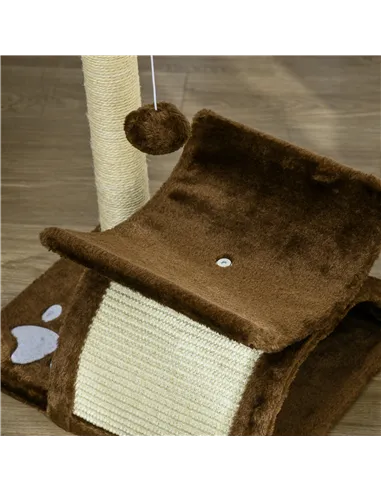 PawHut Cat Tree, Cat Tower for Kittens with Rotatable Top Bar, Sisal Scratching Post, Tunnel, Dangling Balls - Brown