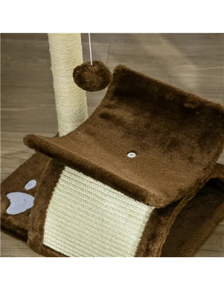 PawHut Cat Tree, Cat Tower for Kittens with Rotatable Top Bar, Sisal Scratching Post, Tunnel, Dangling Balls - Brown