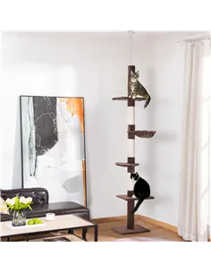 PawHut Floor to Ceiling Cat Tree Height Adjustable 230-260cm, 5-Tier Cat Tower with Scratching Post, Hammock, Perches, Climbing  2