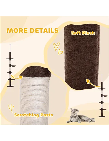 PawHut Floor to Ceiling Cat Tree Height Adjustable 230-260cm, 5-Tier Cat Tower with Scratching Post, Hammock, Perches, Climbing 