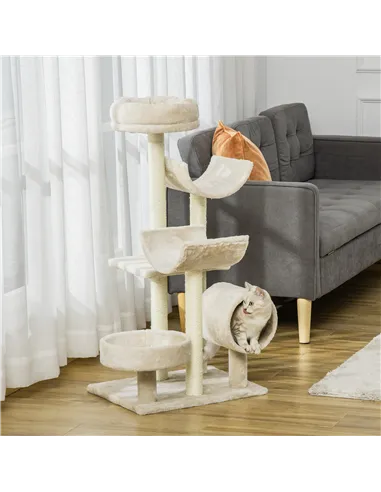 PawHut Cat Tree for Indoor Cats Kitten Pet Scratching Post Perch Activity Center Scratcher Climb Post Play House Arch with Tunne