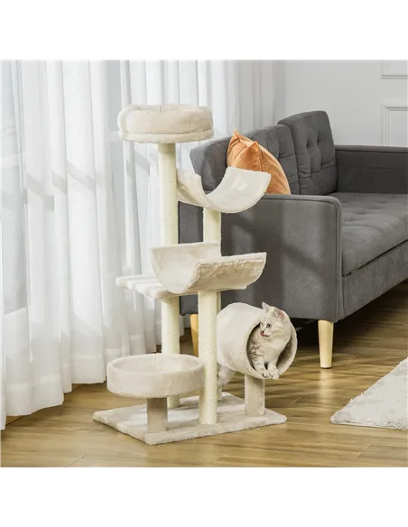 PawHut Cat Tree for Indoor Cats Kitten Pet Scratching Post Perch Activity Center Scratcher Climb Post Play House Arch with Tunne