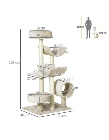 PawHut Cat Tree for Indoor Cats Kitten Pet Scratching Post Perch Activity Center Scratcher Climb Post Play House Arch with Tunne