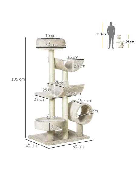 PawHut Cat Tree for Indoor Cats Kitten Pet Scratching Post Perch Activity Center Scratcher Climb Post Play House Arch with Tunne