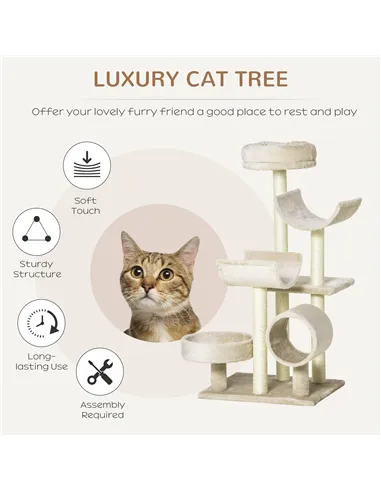 PawHut Cat Tree for Indoor Cats Kitten Pet Scratching Post Perch Activity Center Scratcher Climb Post Play House Arch with Tunne
