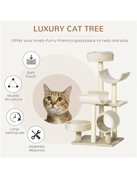 PawHut Cat Tree for Indoor Cats Kitten Pet Scratching Post Perch Activity Center Scratcher Climb Post Play House Arch with Tunne
