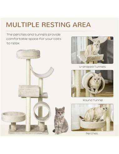 PawHut Cat Tree for Indoor Cats Kitten Pet Scratching Post Perch Activity Center Scratcher Climb Post Play House Arch with Tunne