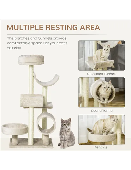 PawHut Cat Tree for Indoor Cats Kitten Pet Scratching Post Perch Activity Center Scratcher Climb Post Play House Arch with Tunne
