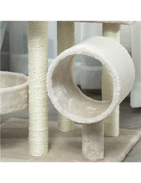 PawHut Cat Tree for Indoor Cats Kitten Pet Scratching Post Perch Activity Center Scratcher Climb Post Play House Arch with Tunne