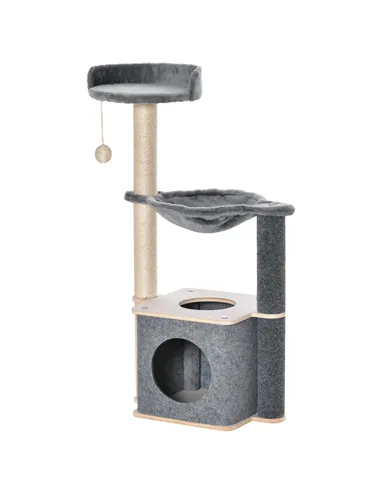 PawHut Cat Tree for Indoor Cats 95cm Climbing Tower Kitten Activity Center with Sisal Scratching Post Perch Roomy Condo Hammock 