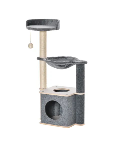 PawHut Cat Tree for Indoor Cats 95cm Climbing Tower Kitten Activity Center with Sisal Scratching Post Perch Roomy Condo Hammock 