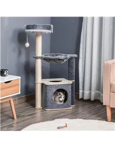 PawHut Cat Tree for Indoor Cats 95cm Climbing Tower Kitten Activity Center with Sisal Scratching Post Perch Roomy Condo Hammock  2