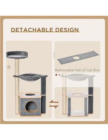 PawHut Cat Tree for Indoor Cats 95cm Climbing Tower Kitten Activity Center with Sisal Scratching Post Perch Roomy Condo Hammock 