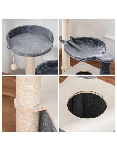 PawHut Cat Tree for Indoor Cats 95cm Climbing Tower Kitten Activity Center with Sisal Scratching Post Perch Roomy Condo Hammock 