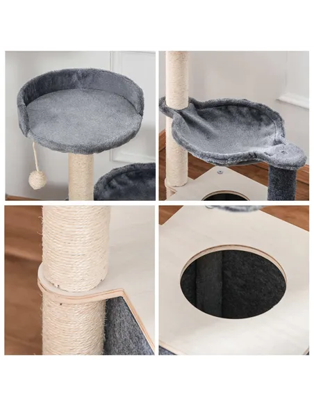 PawHut Cat Tree for Indoor Cats 95cm Climbing Tower Kitten Activity Center with Sisal Scratching Post Perch Roomy Condo Hammock 