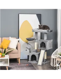 PawHut Cat Tree Tower for Indoor Cats, 111cm Kitten Activity Centre with Scratching Post Pad Hammock Condo Bed Ball Toy, Grey 2