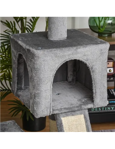 PawHut Cat Tree Tower for Indoor Cats, 111cm Kitten Activity Centre with Scratching Post Pad Hammock Condo Bed Ball Toy, Grey