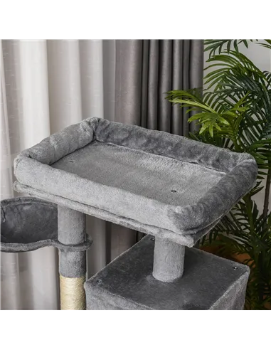 PawHut Cat Tree Tower for Indoor Cats, 111cm Kitten Activity Centre with Scratching Post Pad Hammock Condo Bed Ball Toy, Grey