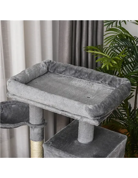 PawHut Cat Tree Tower for Indoor Cats, 111cm Kitten Activity Centre with Scratching Post Pad Hammock Condo Bed Ball Toy, Grey