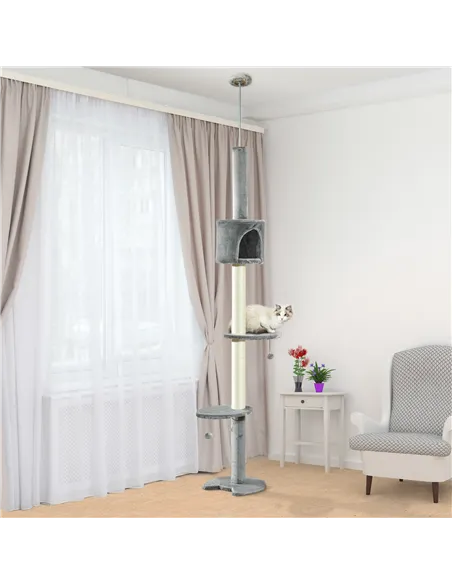 PawHut Floor to Ceiling Cat Tree for Indoor Cats, Kitten Tower, Condo, Multi-Layer Activity Center, Indoor Pet Play House with S