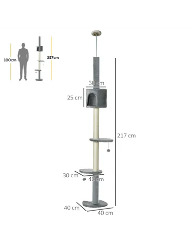 PawHut Floor to Ceiling Cat Tree for Indoor Cats, Kitten Tower, Condo, Multi-Layer Activity Center, Indoor Pet Play House with S